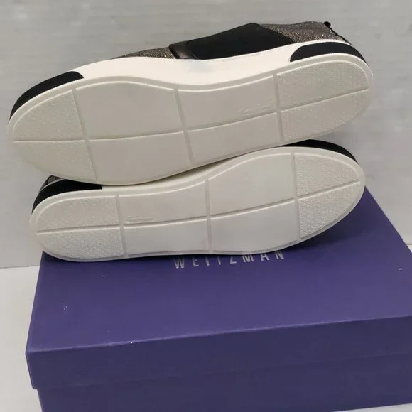 New Stuart Weitzman Shoes Sneakers Metallic Gold Silver Black Flat Slip 9.5 - Picture 13 of 16